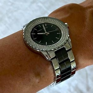 Anne Klein black and silver fashion watch